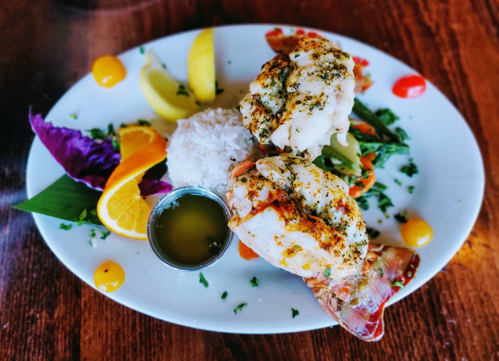 seafood dish on a white plate