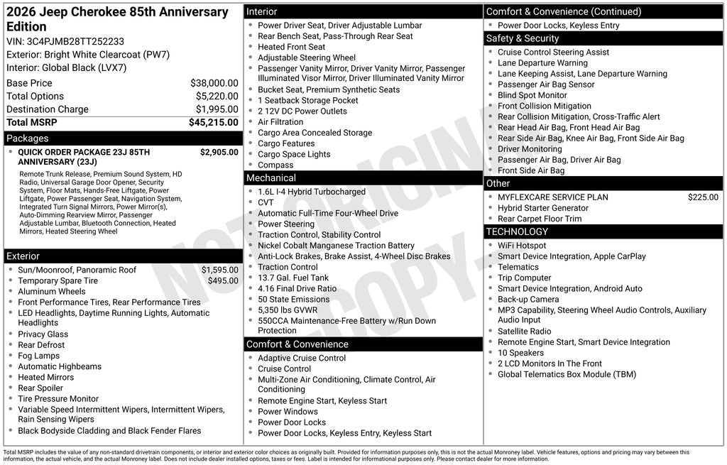 2026 Jeep Cherokee CHEROKEE 85TH ANNIVERSARY EDITION 4X4